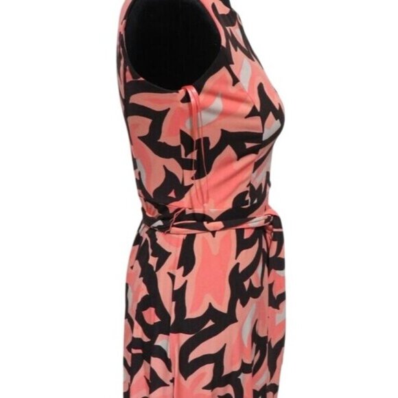 Charter Club Petite Abstract Sleeveless Belted Fit & Flare Dress Oranges Black - Picture 5 of 9